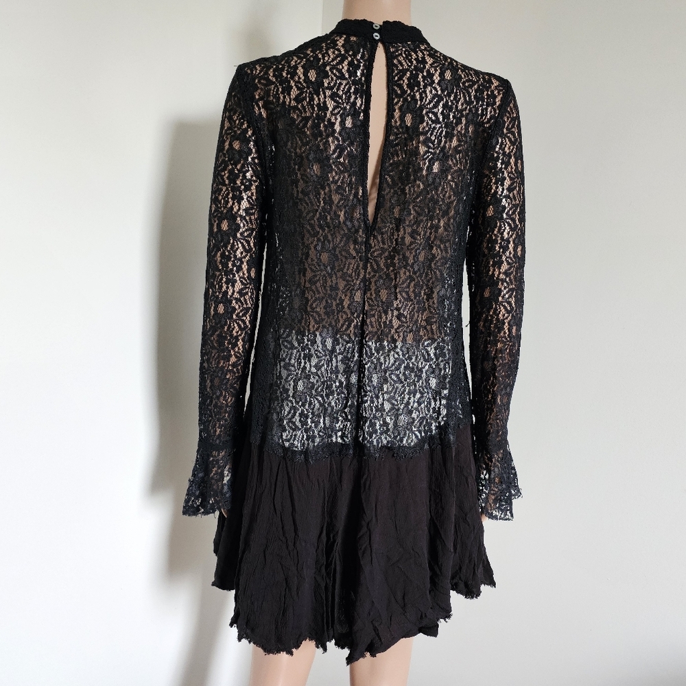 Free People Tell Tale Tunic Lace Dress Black Med - Picture 8 of 11